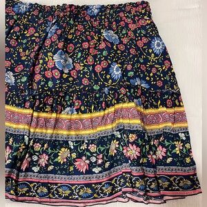 High waisted navy floral print ruffle skirt